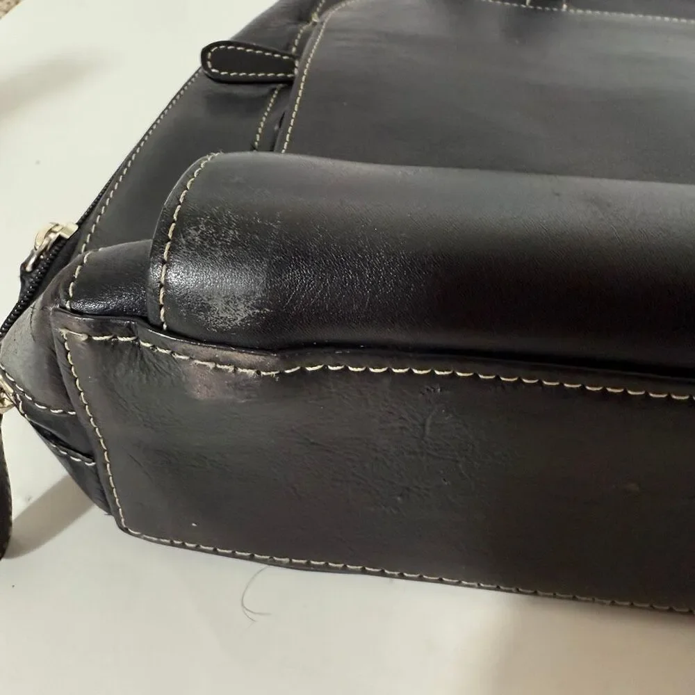 Lodis Leather Black Compartment Zipper Computer‎ Laptop Shoulder Bag